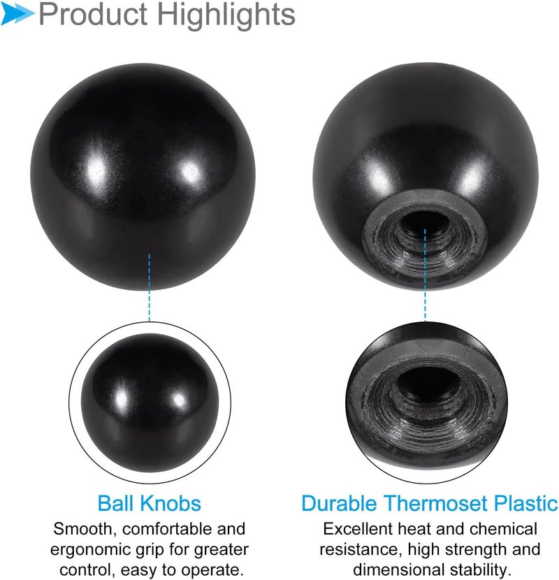 CoCud Thermoset Ball Knobs, M6 Female Thread 25mm Diameter, Plastic Metric Hand Screw Grip Black - (Applications: for Lathe Machinery Lever Handle), 10-Pieces - Image 4